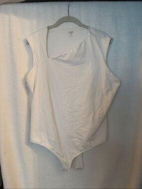 Express Cream Asymmetric Sleeveless Bodysuit